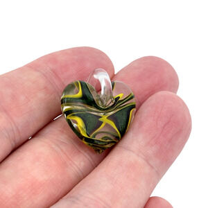 Handcrafted Green and Yellow Swirl Heart Shaped Glass Pendant